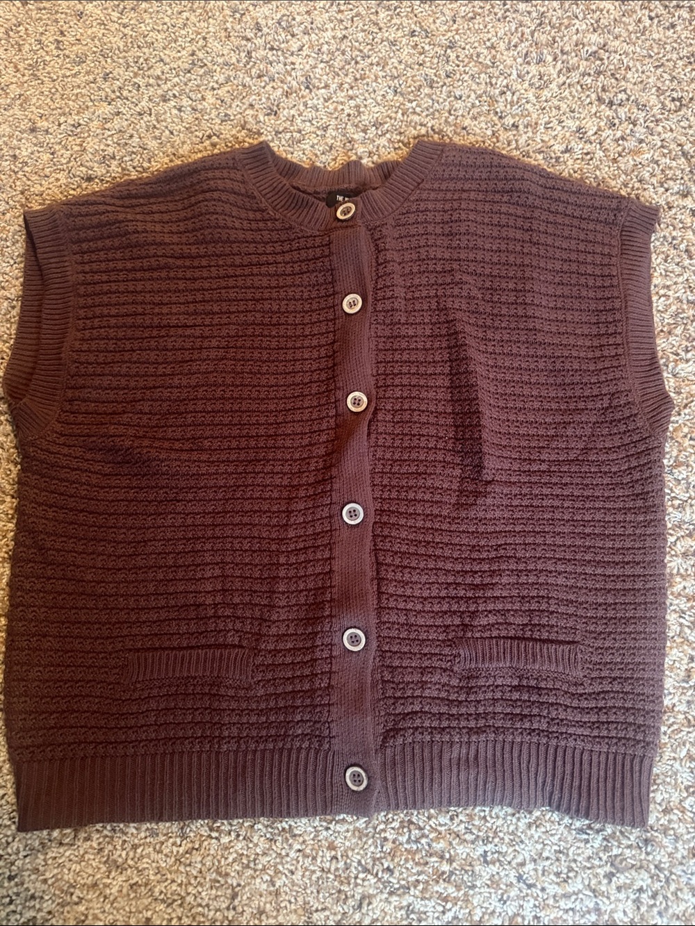 Sleeveless Brown Knit Button-Front Cardigan Vest